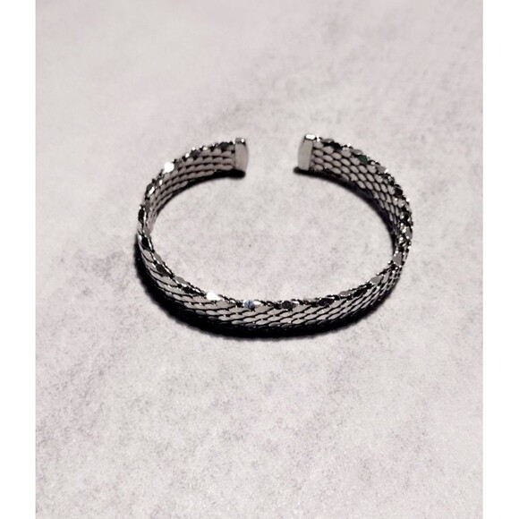 Womens Adjustable Open Cuff Bracelet Woven Mesh Silver Tone - Picture 2 of 4